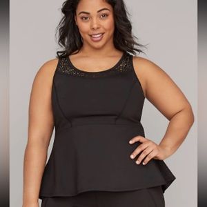 LIVI Active Lane Bryant Black Cutout Peplum Pleat Active Tank Top size 14/16